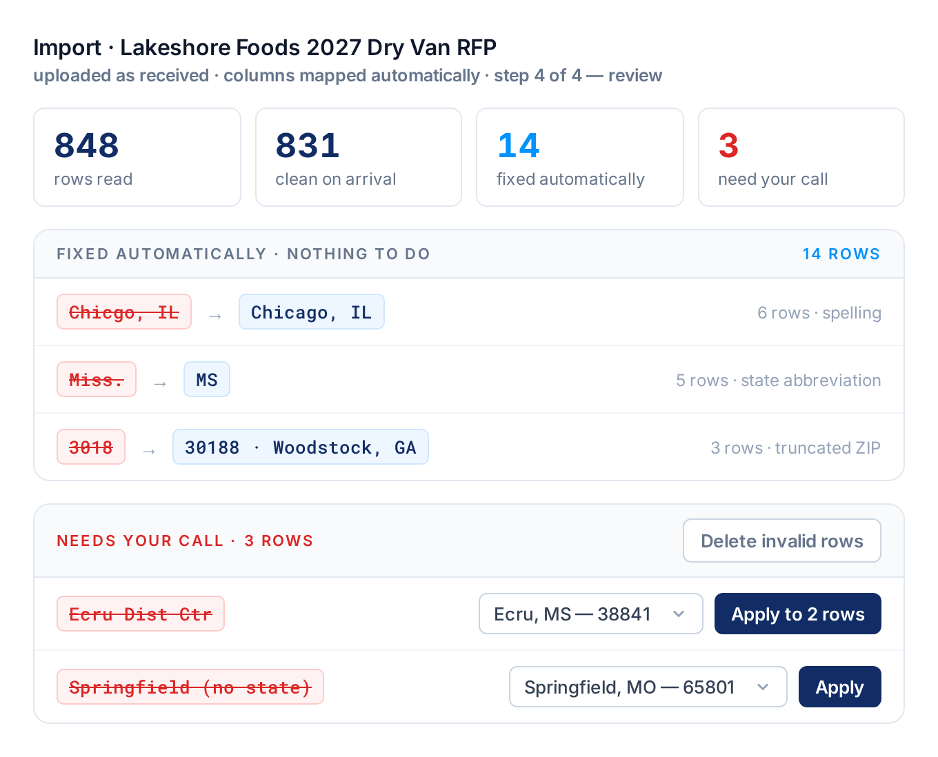 Import review: auto-fixes and bulk corrections